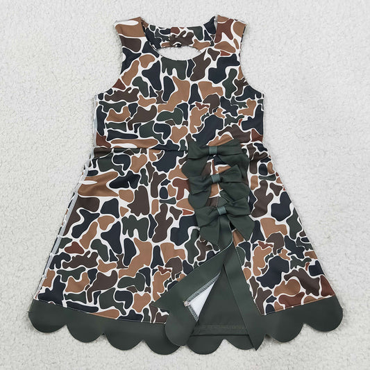 Baby Girls Dress Dark Brown Camo Yoga Active Short Bows Scallop Knee Length Dress GSD4229