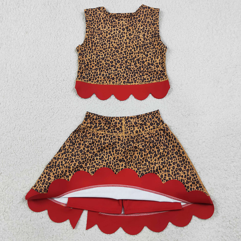 Baby Girls Clothes Leopard Vest Bows Skirts Shorts Yoga Active Scallop Clothes Set GSD4234