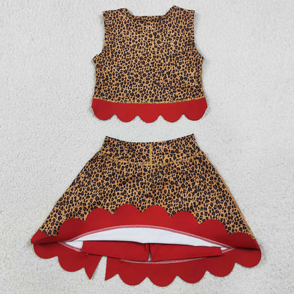Baby Girls Clothes Leopard Vest Bows Skirts Shorts Yoga Active Scallop Clothes Set GSD4234