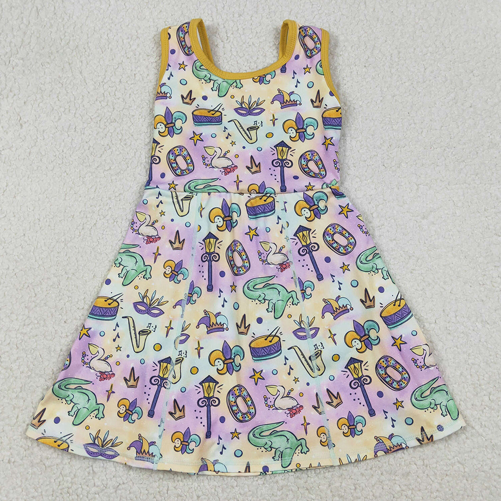 Baby Girls Dress Mardigras Crocodiles Donuts Yoga Active Shorts Knee Length Dresses GSD2949 12.22