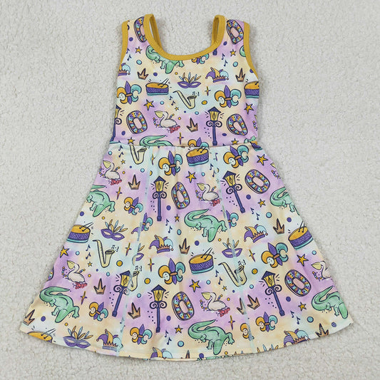 Baby Girls Dress Mardigras Crocodiles Donuts Yoga Active Shorts Knee Length Dresses GSD2949 12.22