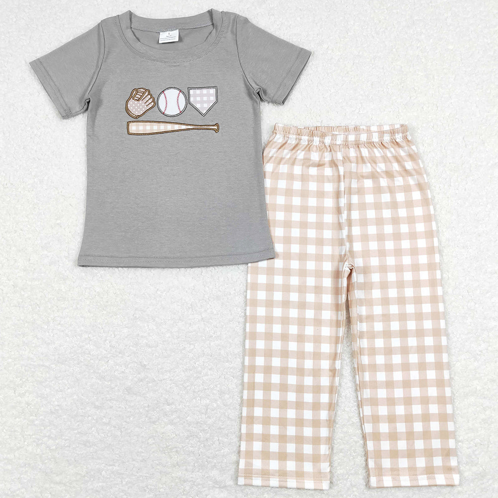 Baby Boys Clothes Baseball Shirt Top Checkered Pants Sets BSPO0244