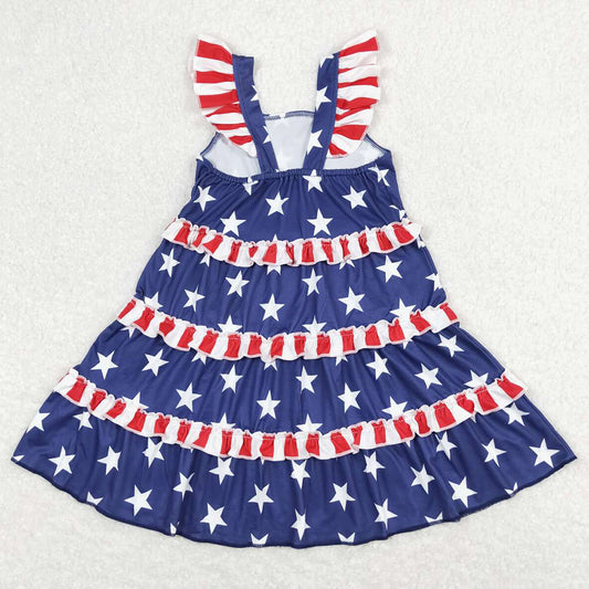 Baby Girls Dress 4th Of July Stars Knee Length Dresses GSD0681