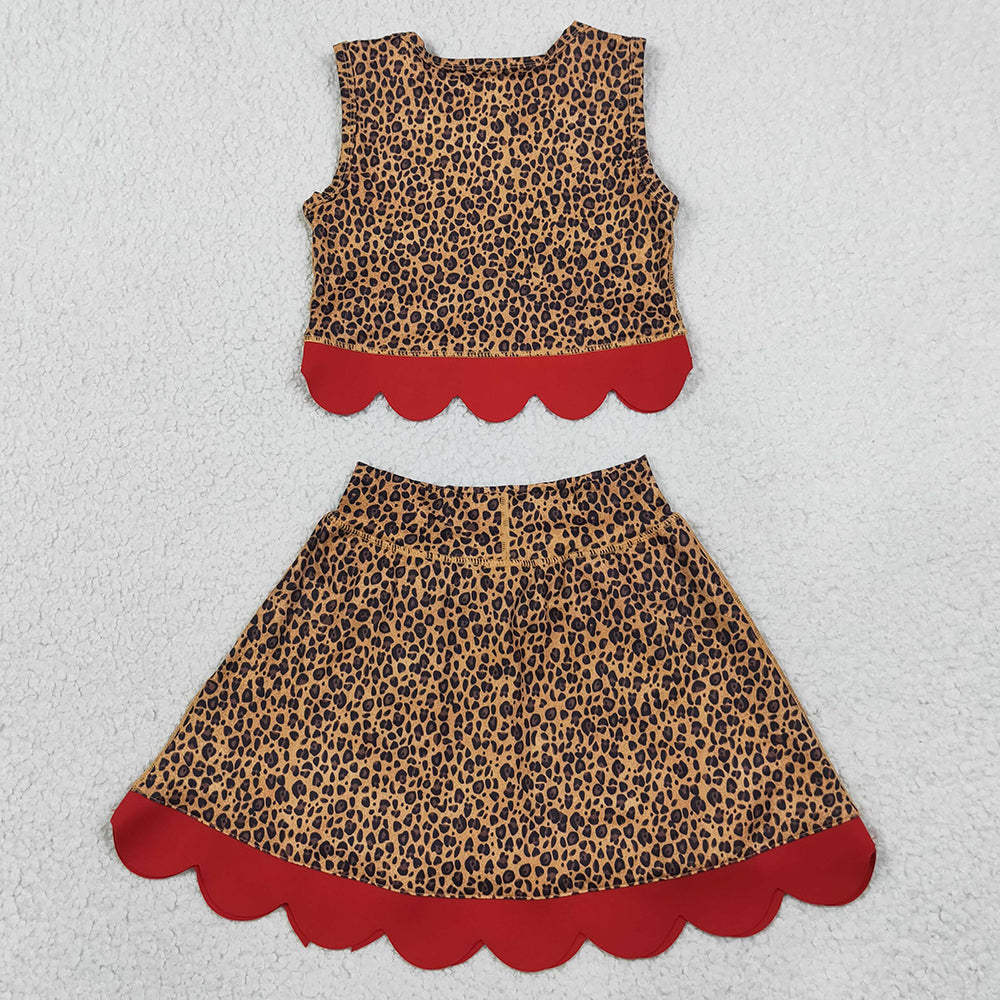 Baby Girls Clothes Leopard Vest Bows Skirts Shorts Yoga Active Scallop Clothes Set GSD4234