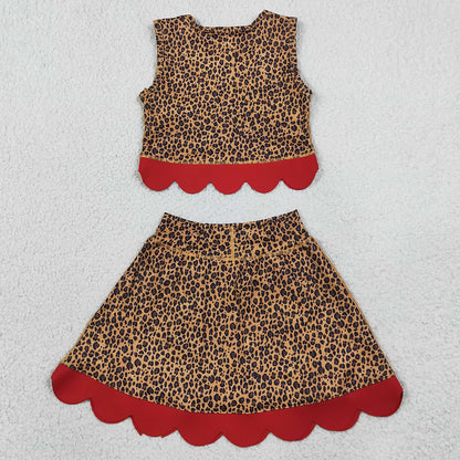 Baby Girls Clothes Leopard Vest Bows Skirts Shorts Yoga Active Scallop Clothes Set GSD4234