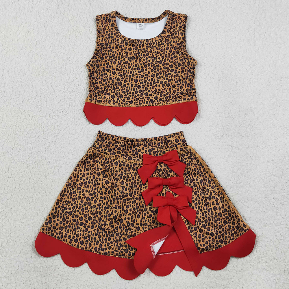 Baby Girls Clothes Leopard Vest Bows Skirts Shorts Yoga Active Scallop Clothes Set GSD4234
