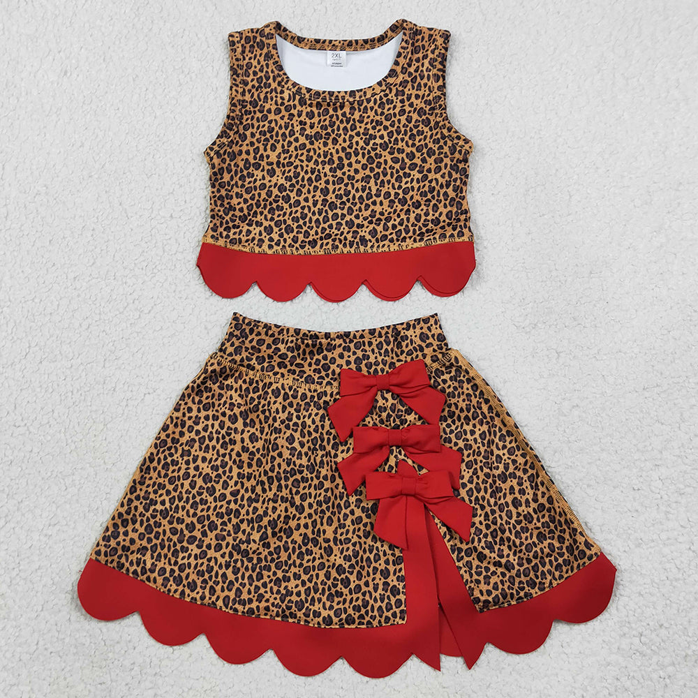 Baby Girls Clothes Leopard Vest Bows Skirts Shorts Yoga Active Scallop Clothes Set GSD4234