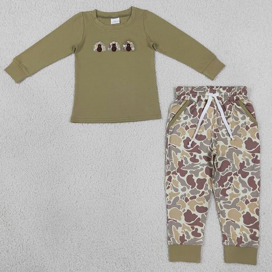 Baby Boys Clothes Embroidery Camo Turkey Top Pockets Jogger Thanksgiving Clothes Set BLP1474