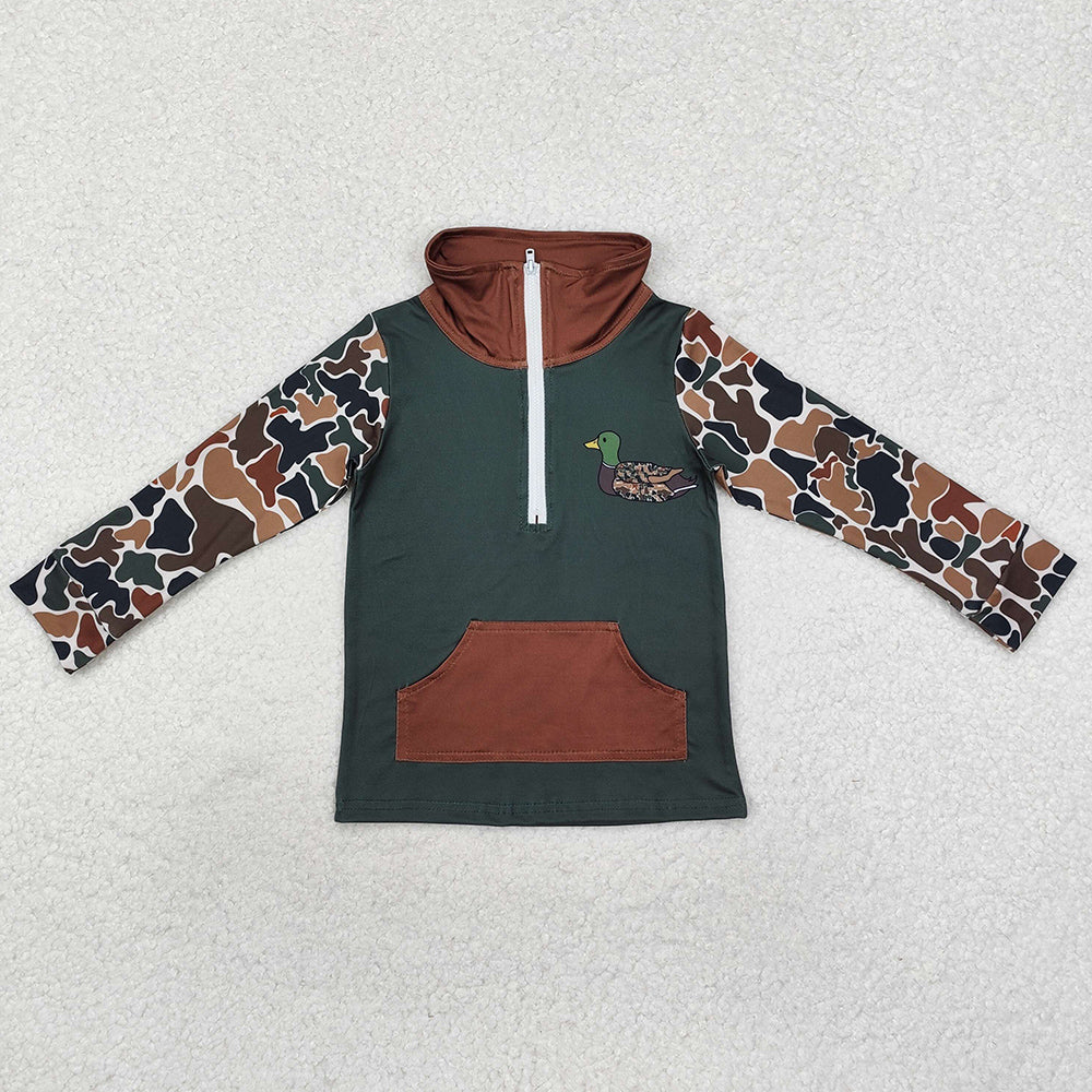 Baby Boys Clothes Tops Dark Green Camo Zip Duck Hunting Pullovers Tops BT0927