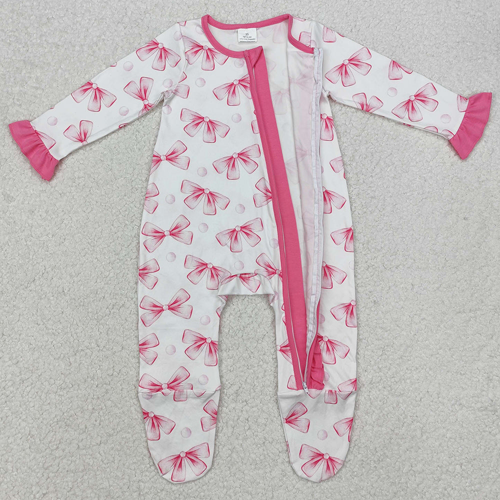 Baby Infant Girls Rompers Pink Bows Ruffle Zip Rompers LR1770