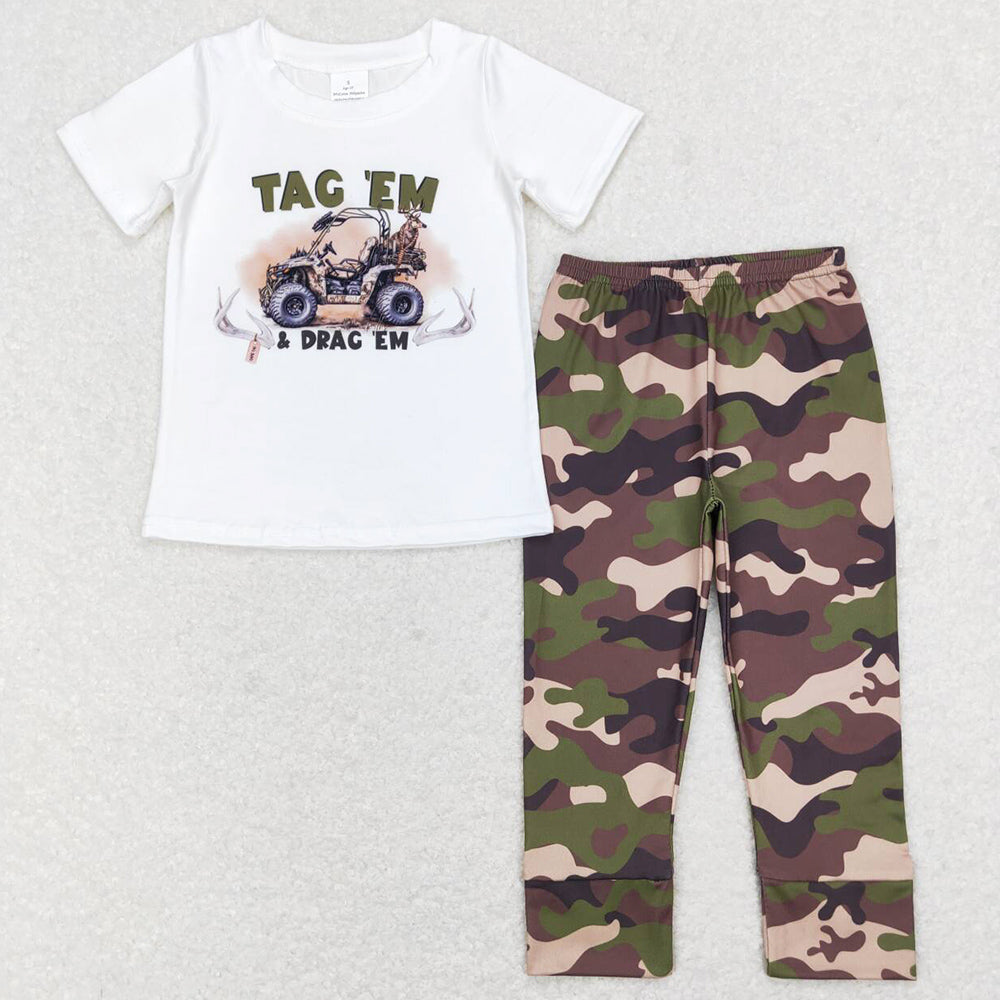 Baby Boys Clothes Tractor White Tee Shirt Top Camo Pants Sets BSPO0234