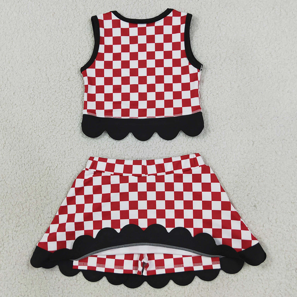 Baby Girls Clothes Red Checked Georgia Vest Bows Skirts Shorts Yoga Active Scallop Clothes Set GSD4287