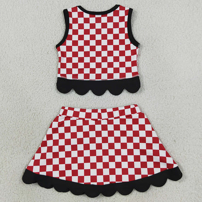 Baby Girls Clothes Red Checked Georgia Vest Bows Skirts Shorts Yoga Active Scallop Clothes Set GSD4287