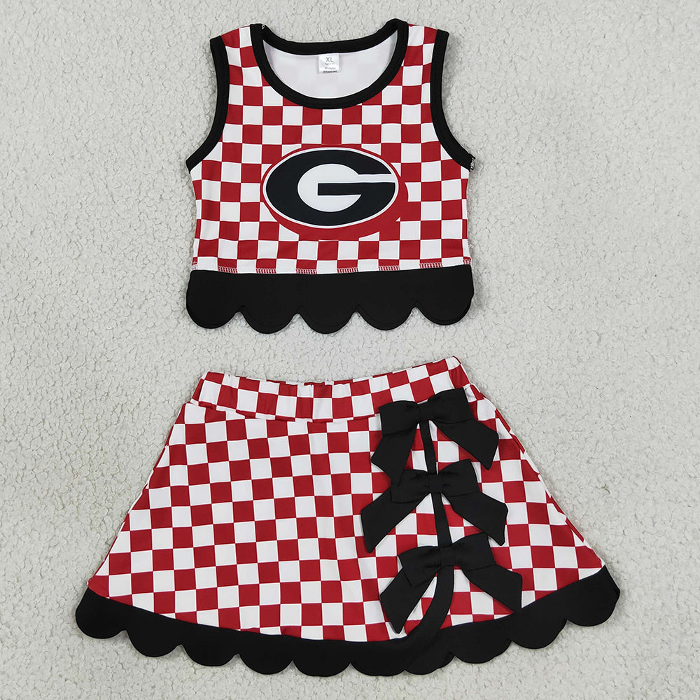 Baby Girls Clothes Red Checked Georgia Vest Bows Skirts Shorts Yoga Active Scallop Clothes Set GSD4287