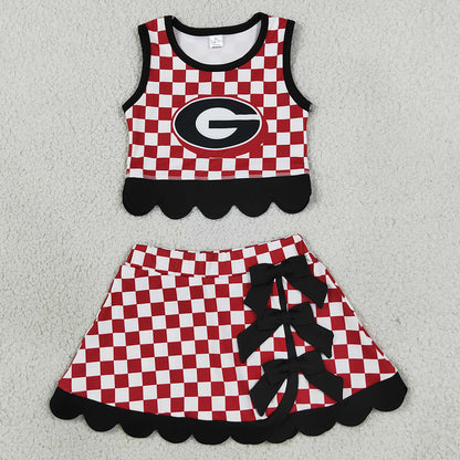 Baby Girls Clothes Red Checked Georgia Vest Bows Skirts Shorts Yoga Active Scallop Clothes Set GSD4287