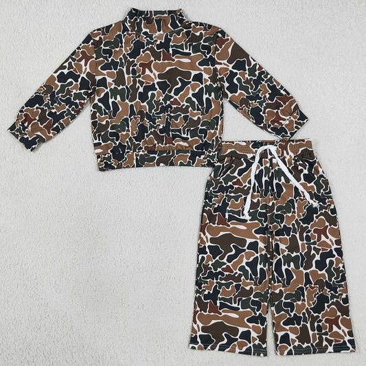 Baby Girls Clothes Dark Brown Camo Choker Top Pockets Flare Pant Yoga Active Clothes Set GLP3601