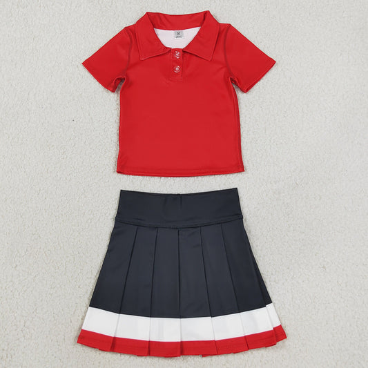Baby Girls Red Polo Shirt Pleated Skirt Short Yoga Active Clothes Sets GSD4262