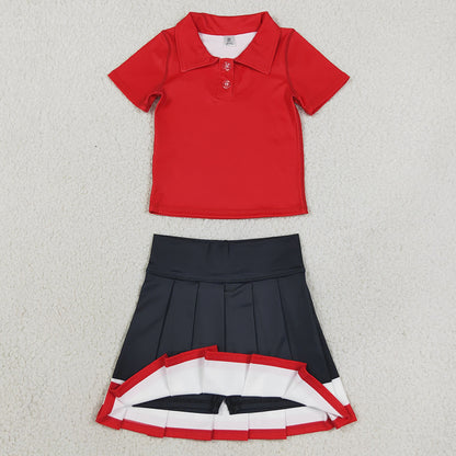 Baby Girls Red Polo Shirt Pleated Skirt Short Yoga Active Clothes Sets GSD4262