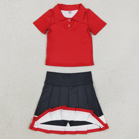 Baby Girls Red Polo Shirt Pleated Skirt Short Yoga Active Clothes Sets GSD4262