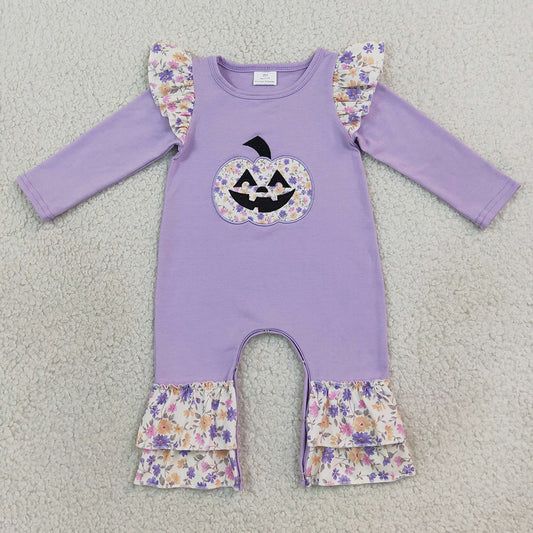 Baby Girls Rompers Embroidery Flowers Ghost Pumpkin Halloween Ruffle Pant Rompers LR3221