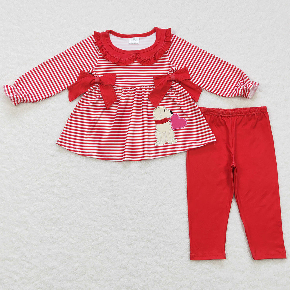 Baby Girls Clothes Valentines Red Stripes Tunic Top Legging Sets GLP0891