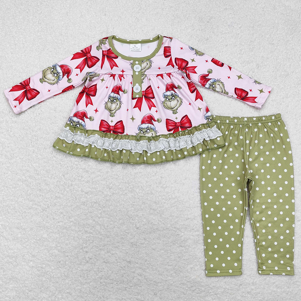 Baby Girls Clothes Christmas Green Bows Tunic Tops Legging Sets GLP1671