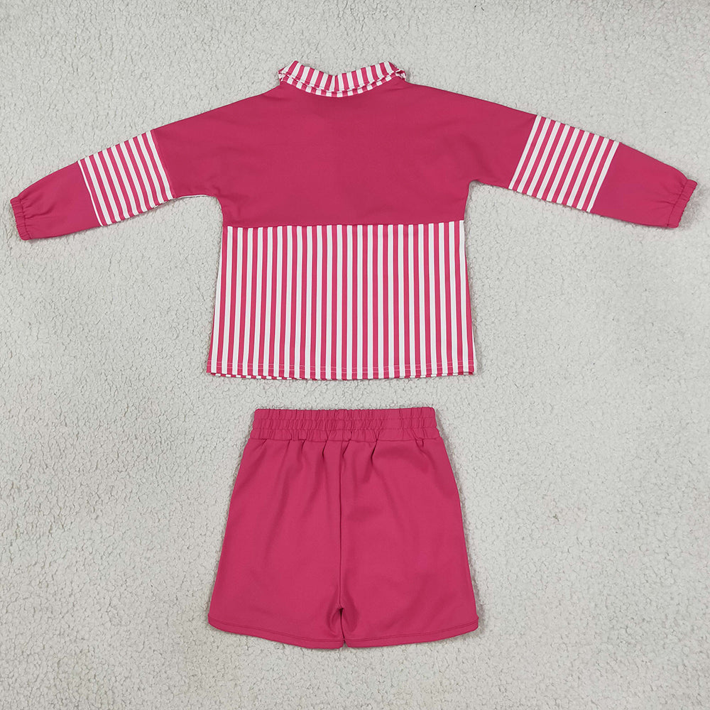 Baby Girls Clothes Pink Stripe Zip Pullovers Shorts Yoga Active Clothes Sets GLS0106