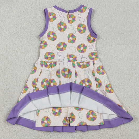 Baby Girls Dress Mardigras Donuts Back Zip Yoga Active Shorts Knee Length Dresses GSD2867 12.20