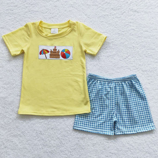 Summer Baby Boys Clothes Umbrella Beach Embroidery Boys Shorts Sets BSSO0248 GSSO0276