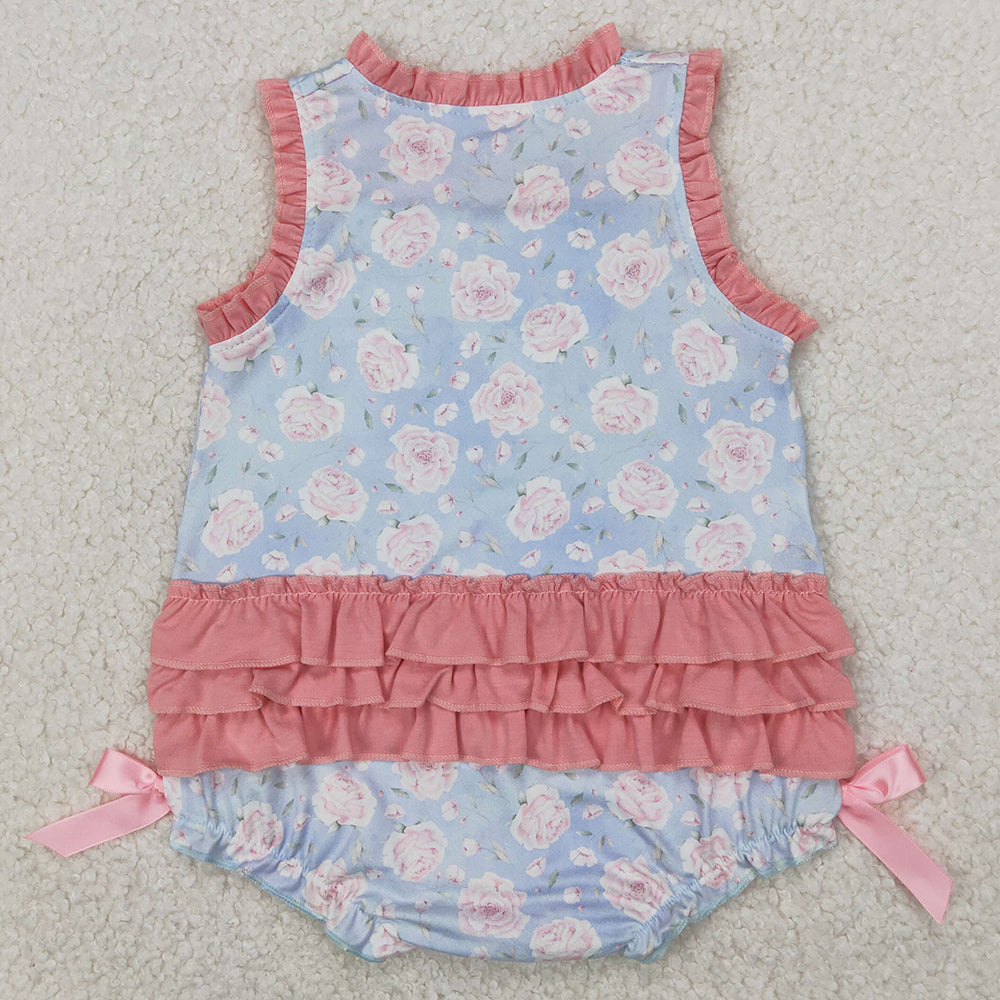 Baby Girls Rompers Pink Ruffle Sleeveless Little Sister Floral Rompers SR2911 4.2