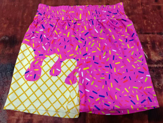 Preorder moq 5 Baby Girls Pink Ice Cream Drip Team Shorts Bottoms 5.9