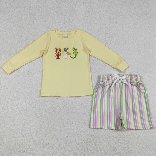 Baby Boys Embroidery Crayfishes Crocodile Mardigras Stripe Pockets Shorts Clothes Sets BLS0015 12.20