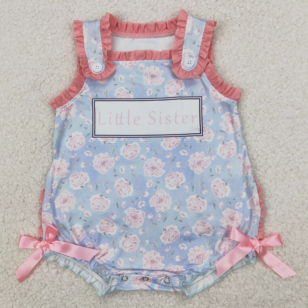 Baby Girls Rompers Pink Ruffle Sleeveless Little Sister Floral Rompers SR2911 4.2