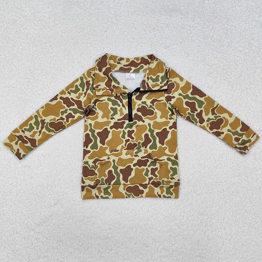 Baby Boys Clothes Tops Dark Khaki Camo Zip Pocket Pullovers Tops BT1039