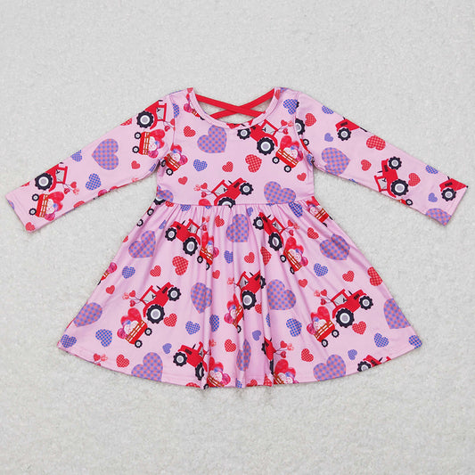 Baby Girls Dress Valentines Hearts Tractor Knee Length Dresses GLD0454