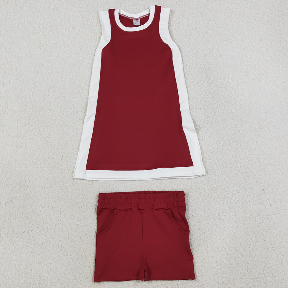 Baby Girls Dress Sleeveless White Maroon Yoga Active Split Skirt Short Clothes Set GSSO3848