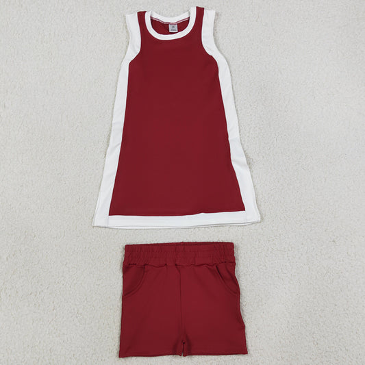 Baby Girls Dress Sleeveless White Maroon Yoga Active Split Skirt Short Clothes Set GSSO3848