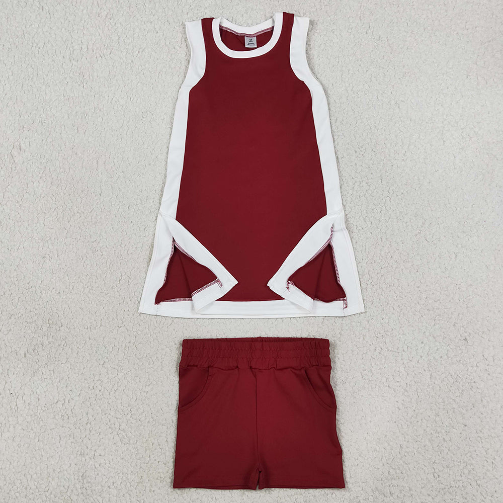 Baby Girls Dress Sleeveless White Maroon Yoga Active Split Skirt Short Clothes Set GSSO3848