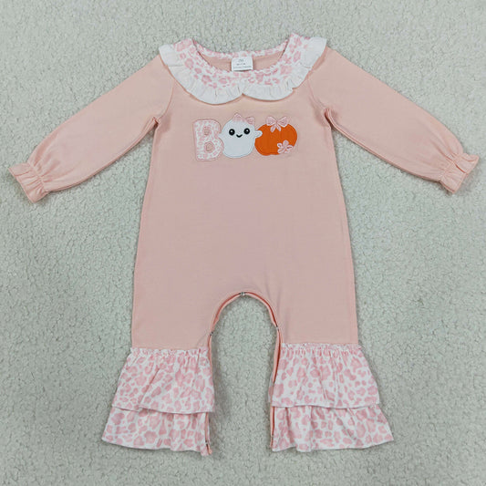 Baby Girls Embroidery Pumpkin Ghost BOO Halloween Ruffle Pant Rompers LR3223