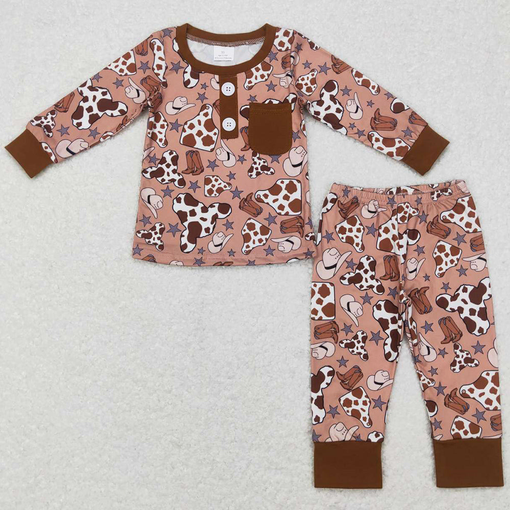 Baby Boys Pajamas Western Brown Cow Tags Pajamas Sets BLP0347