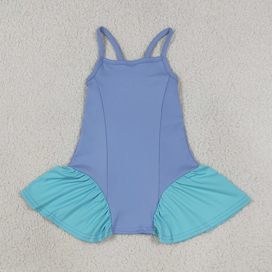 Baby Girls Dress Blue Strap Yoga Active Shorts Knee Length Dress GSD3693