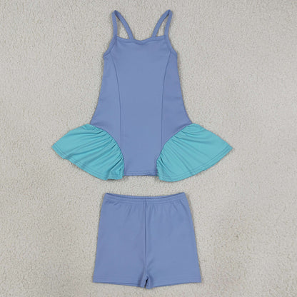Baby Girls Dress Blue Strap Tunic Shorts Yoga Active Clothes Set GSSO3264