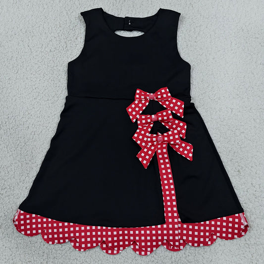 Baby Girls Black Red Yoga Active Short Bows Scallop Knee Length Dress GSD4263