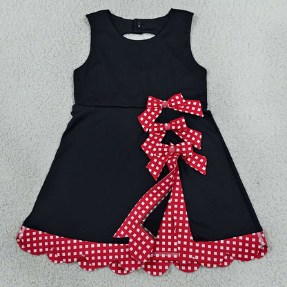 Baby Girls Black Red Yoga Active Short Bows Scallop Knee Length Dress GSD4263