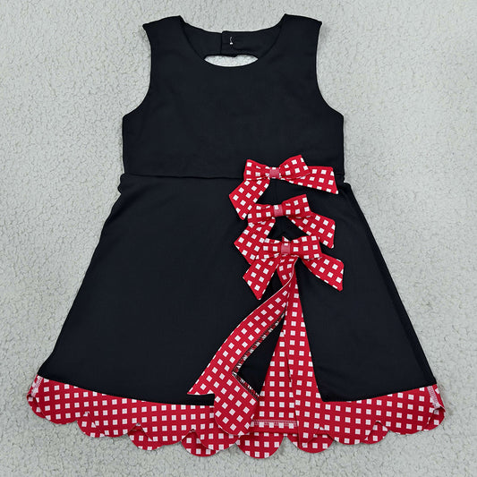 Baby Girls Black Red Yoga Active Short Bows Scallop Knee Length Dress GSD4263
