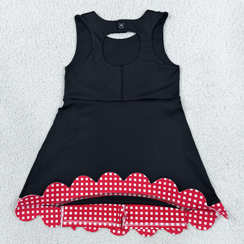 Baby Girls Black Red Yoga Active Short Bows Scallop Knee Length Dress GSD4263