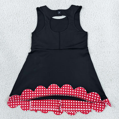 Baby Girls Black Red Yoga Active Short Bows Scallop Knee Length Dress GSD4263
