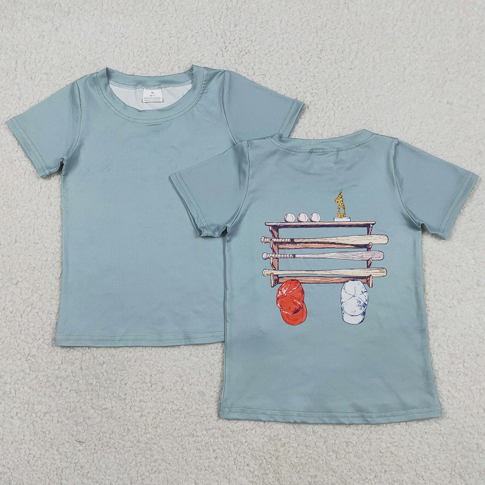 Baby Boys Clothes Light Blue Short Sleeve Back Baseballs Print Team T-shirts Top BT1762