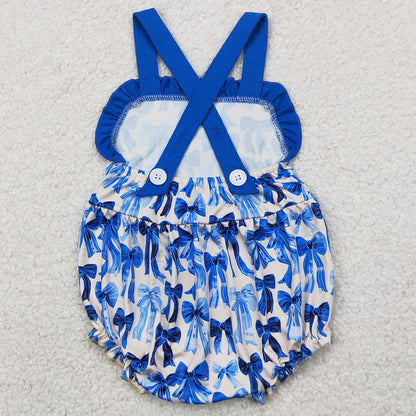 Baby Infant Girls Rompers Blue Strap Bows Ruffle Rompers SR2919 4.2