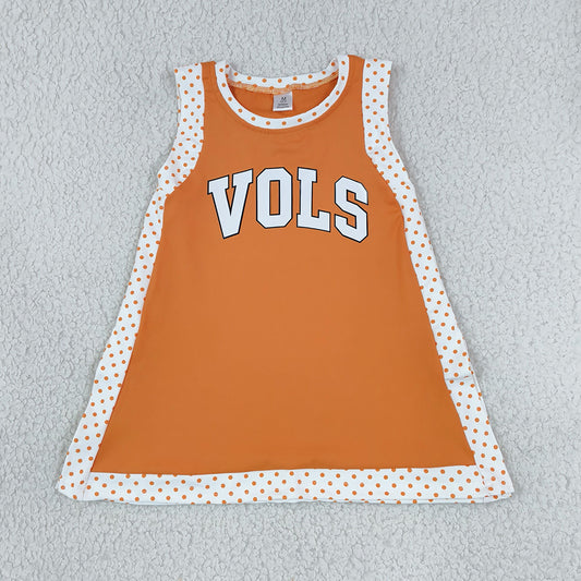 Baby Girls Dress Orange Polka Dots Vinyl Vols Team Yoga Active Split Knee Length Dress GSD4292